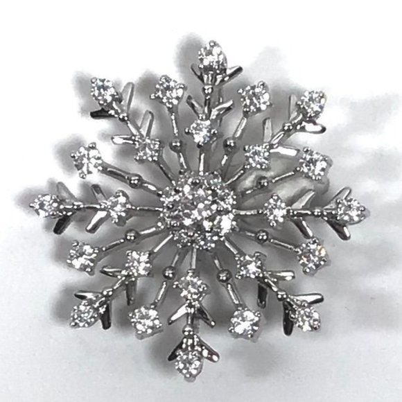 Jacmel Mauritius JCM Sterling Silver Cubic Zirconia CZ Snowflake Pendant Brooch - Picture 1 of 5